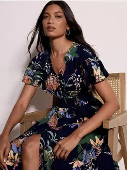 Apricot Midi-Kleid mit botanischem Blumenmuster (98555939) navy