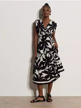 Apricot Midikleid mit Fledermaus&auml;rmeln, Gerafft (60766464) schwarz