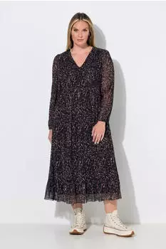 Mia Moda Maxi Meshkleid A-Linie V-Ausschnitt Saumvolant (856799)