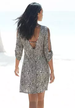 Vivance Dreams Jerseykleid mit Animalprint, V-Ausschnitt und 3/4-&Auml;rmeln mit Schlitzen (65751140) schwarz/wei&szlig; bedruckt