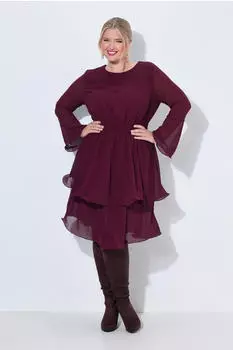 Mia Moda Chiffonkleid A-Linie Midilänge Volants Oversized (854977) weinrot