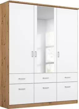 Rauch Bremen 3-t&uuml;rig 136x199cm mit Spiegel und Schubladen wei&szlig;/eiche artisan