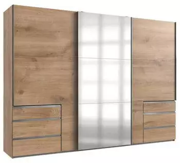 fresh to go Level mit Schubladen 3-t&uuml;rig 300x216cm plankeneiche/Spiegel