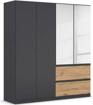 Rauch Costa 4-türig 181x197cm mit Spiegel und Schubladen graumetallic/eiche artisan