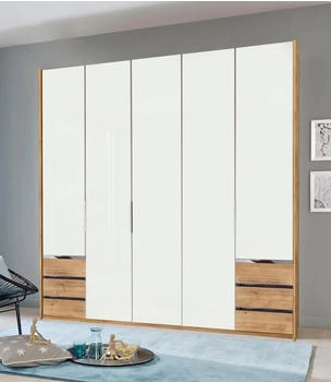 fresh to go Level mit Schubf&auml;chern 250x236cm 5 t&uuml;rig plankeneiche/Wei&szlig;glas