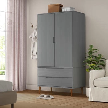 vidaXL Kleiderschrank MOLDE Massivholz Kiefer Grau (350524)