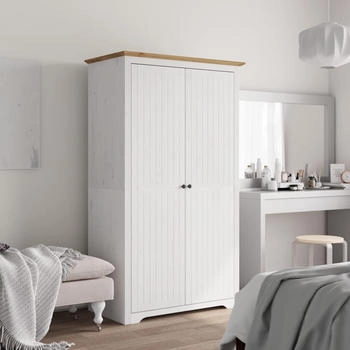 vidaXL Kleiderschrank BODO Weiß und Braun Massivholz Kiefer (355060)