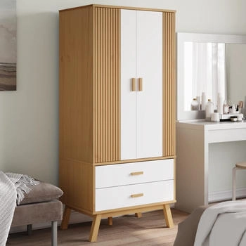 vidaXL Kleiderschrank OLDEN Weiß Braun 76,5x53x172cm Massivholz Kiefer (358596)