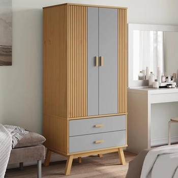 vidaXL Kleiderschrank OLDEN Grau Braun 76,5x53x172cm Massivholz Kiefer (358595)