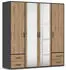 Rauch Drehtürenschrank Voyager Grau/Eiche Artisan mit Schubkästen und Spiegel (AG439.21V4)