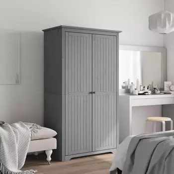 vidaXL Bodo Kleiderschrank Grau Massivholz Kiefer (355061)
