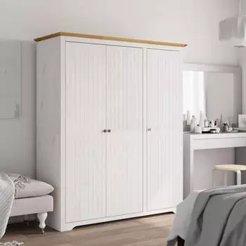 vidaXL Kleiderschrank BODO Weiß und Braun 146x53,5x173 cm Kiefernholz (355063)