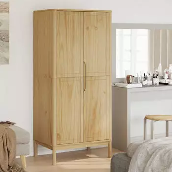vidaXL Kleiderschrank FLORO Wachsbraun 77x53x171 cm Massivholz Kiefer (374005)
