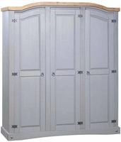 vidaXL Kleiderschrank Mexiko-Stil Kiefernholz 3 T&uuml;ren Grau