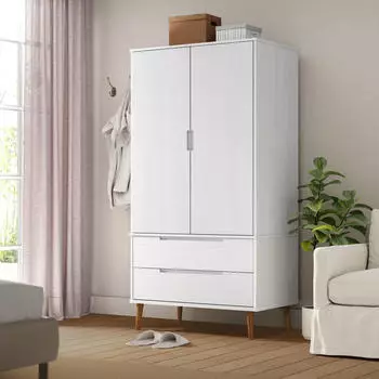 vidaXL Kleiderschrank MOLDE Massivholz Kiefer Weiß (350523)