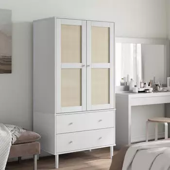 vidaXL Kleiderschrank SENJA Rattan-Optik Weiß 90x55x175 cm Kiefernholz (358035)