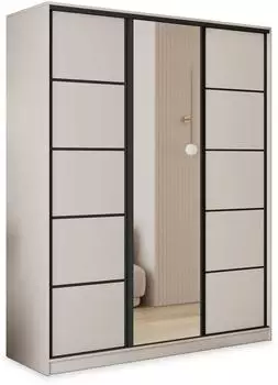Masseno PINA Schwebet&uuml;renschrank 3-t&uuml;rig mit Spiegel, 4 Schubladen, 160x205x58cm, Kaschmir