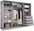 Masseno PINA Schwebetürenschrank 250x205x58cm 3-türig mit Spiegel, 4 Schubladen, Titan/Silber (SZAFA PINA 250 KOLOR-BETON + OKUCIA SREBRNE)