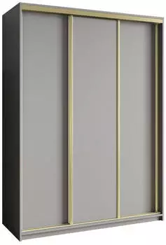 Masseno NISSE Schwebetürenschrank 3-türig 150x205x60cm Graphit/Gold (SZAFA NISSE 150 - 5 SZARY+OK.ZŁOTY)