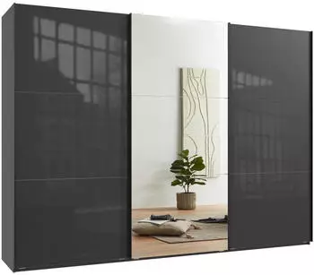 luma-home Schwebet&uuml;renschrank 3-t&uuml;rig 300x216x65cm Anthrazit Glasfront Spiegel (22041)