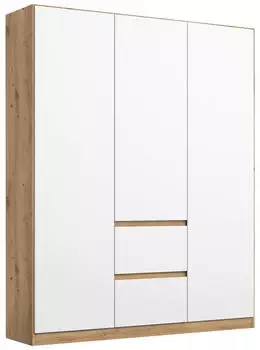 Rauch Nidda Dreht&uuml;renschrank 3-t&uuml;rig Wei&szlig;/Eiche Artisan 136x197x54cm (000380004212)