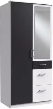 Wimex Click Kleiderschrank 2-t&uuml;rig mit Spiegel, wei&szlig;/graphit, 90x199x58cm (30564057-0)