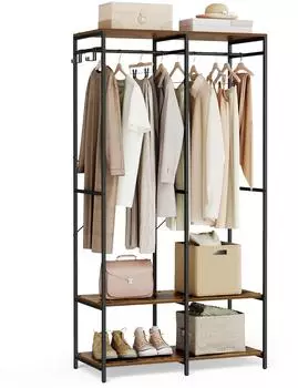 Songmics Offener Kleiderschrank mit Kleiderstange, Ablagen, Haken 40x94,5x180cm Vintagebraun (RGR004B01)