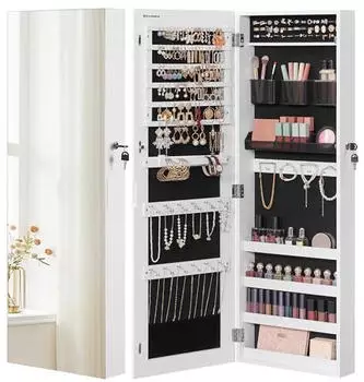 Songmics Schmuckschrank Wand-/T&uuml;rmontage Spiegel mit Schloss, Wei&szlig; (JJC001W01)