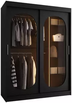 Mirjan24 Bahrajn 150 Schwebet&uuml;renschrank mit Schubladen, LED, Schwarz, 150x200x62cm (Bahrajn 150)