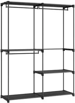 Songmics Offener Kleiderschrank mit Kleiderstange 138x43x182cm, Schwarz (RYG025B02)