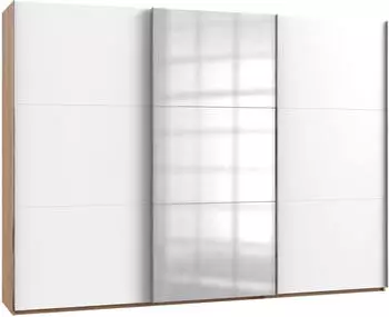 Wimex Level Schwebet&uuml;renschrank 3-t&uuml;rig mit Spiegel, Wei&szlig;/Plankeneiche, 300x216x65cm (53011020-0)