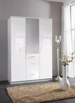 Wimex Clack Dreht&uuml;renschrank Hochglanz Wei&szlig; mit Spiegel, 135cm (463621-0)