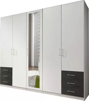 Wimex F&uuml;gen Dreht&uuml;renschrank mit Spiegel 5-t&uuml;rig 225x208x58cm, Wei&szlig;/Graphit (662641-0)