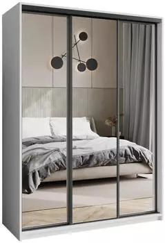 Masseno Rien Schwebetürenschrank 3-türig mit Spiegel, 150x205x60cm, Weiß/Schwarz (SZAFA RIEN 150 - 2 BIAŁY MAT+OK.CZARNY)