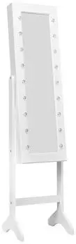 Costway Schmuckschrank stehend mit LED-Beleuchtung, Ganzkörperspiegel, neigbar, Weiß (35×31,5×145cm)