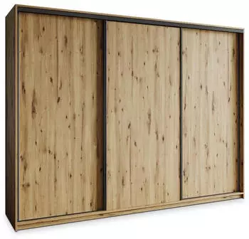 Masseno NISSE Schwebetürenschrank 3-türig 250x205x60cm Eiche Artisan/Schwarz (SZAFA NISSE 250 - 5 ARTISAN+OK.CZARNY)