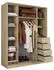 Masseno TARI Schwebetürenschrank 3-türig mit Spiegel & Schubladen 150x205x58cm Sonoma Eiche (SZAFA TARI 150 KOLOR-SONOMA + OKUCIA CZARNE)