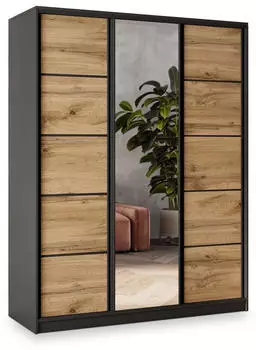 Masseno NATA Schwebet&uuml;renschrank 3-t&uuml;rig mit Spiegel, 4 Schubladen, 160x205x58cm, Schwarz