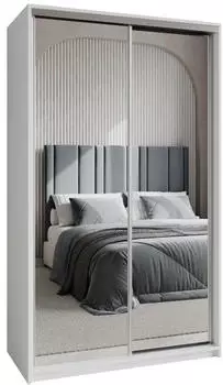 Masseno RIEN Schwebetürenschrank 2-türig mit Spiegel 120x205x60cm Weiß (SZAFA RIEN 120 - 2 BIAŁY MAT+OK.SATYNA)