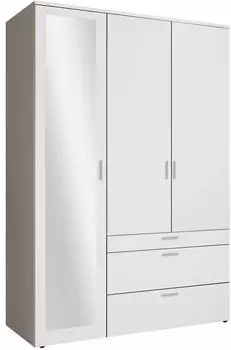 Stella Trading VESALA Dreht&uuml;renschrank 3-t&uuml;rig mit Spiegel, Wei&szlig;, 135x195x56cm