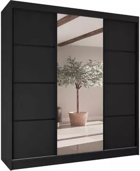 Beautysofa Vilo II Schwebetürenschrank mit Spiegel, 3 Türen, 4 Schubladen, 200x215x61cm, Schwarz