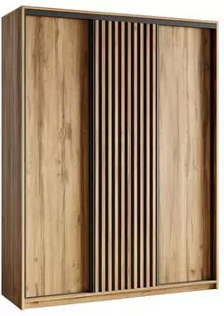 Masseno Vonte Schwebetürenschrank 3-türig 150x205x60cm Eiche Wotan/Schwarz (SZAFA 150 VONTE 8 K.WOTAN+L.WOTAN+CZARNY)