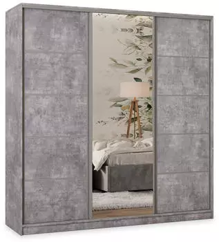 Masseno PINA Schwebetürenschrank 3-türig mit Spiegel, 4 Schubladen, 200x205x58cm, Titan (PINA)