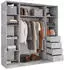 Masseno PINA Schwebetürenschrank 3-türig mit Spiegel, 4 Schubladen, 200x205x58cm, Titan (PINA)