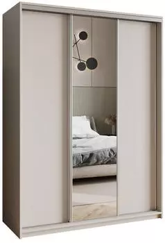 Masseno TAVI Schwebetürenschrank 3-türig mit Spiegel 150x205x60cm Kaschmir/Satin (SZAFA TAVI 150 - 1 KASZMIR+OK.SATYNA)