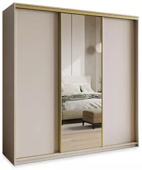 Masseno TAVI Schwebet&uuml;renschrank 3-t&uuml;rig mit Spiegel, 200x205x60cm, Kaschmir/Gold (SZAFA TAVI 200 - 1 KASZMIR+OK.ZŁOTY)
