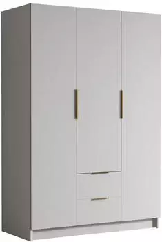 Mirjan24 Calwi I Drehtürenschrank 3 Türen, 2 Schubladen, Weiß/Gold, 150x216x60cm