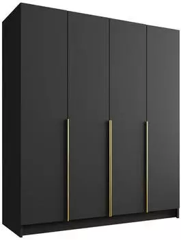 Mirjan24 Santi I Kleiderschrank 4-t&uuml;rig mit Kleiderstange, Schwarz/Gold