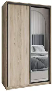 Masseno TAVI Schwebet&uuml;renschrank 2-t&uuml;rig mit Spiegel, Sonoma Eiche, 120x205x60cm (SZAFA TAVI 120 - 1 SONOMA+OK.CZARNY)