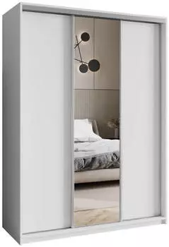 Masseno TAVI Schwebet&uuml;renschrank 3-t&uuml;rig mit Spiegel 150x205x60cm Wei&szlig; (SZAFA TAVI 150 - 1 BIAŁY MAT+OK.SATYNA)